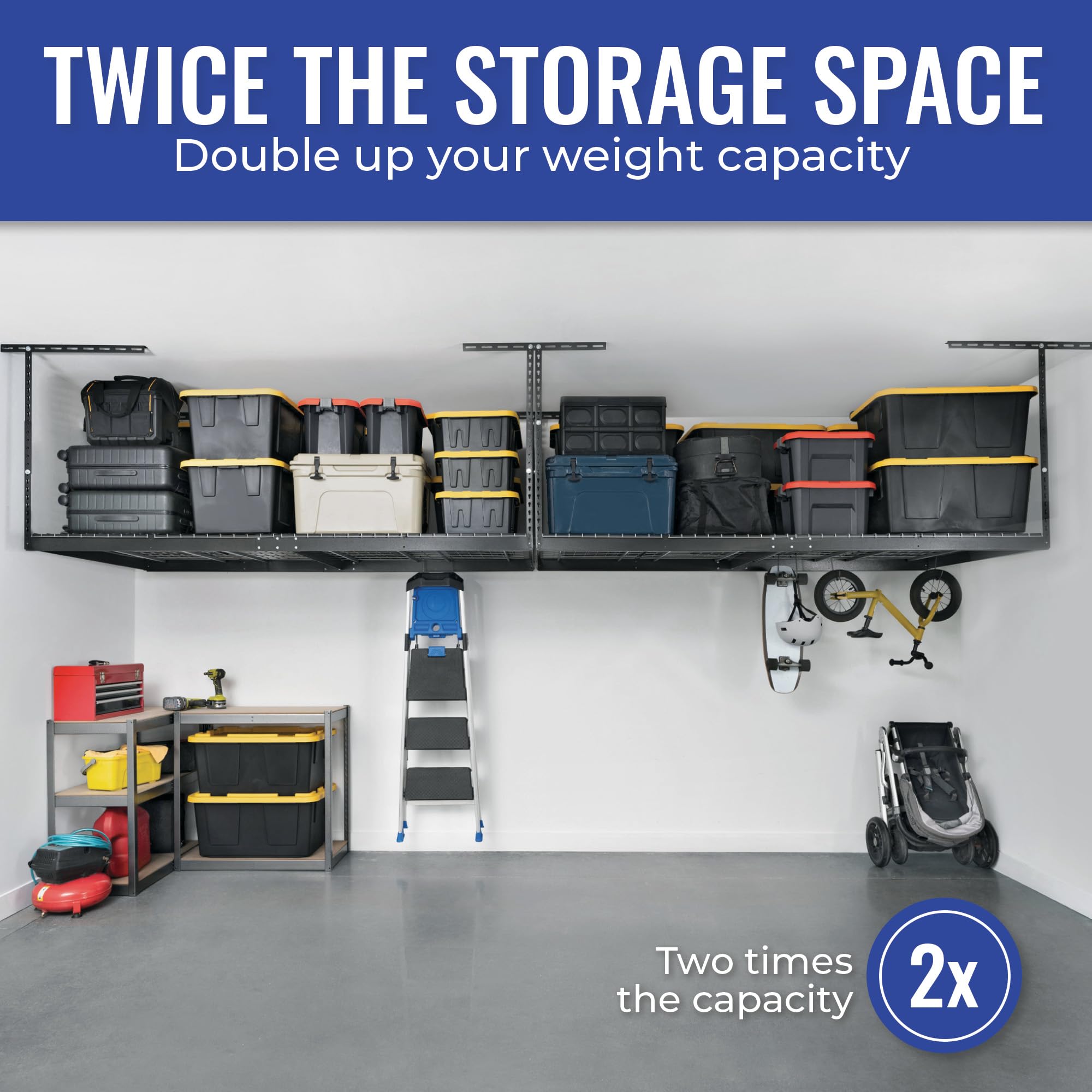 Heavy Duty Overhead Garage Storage Rack - 600 lb Capacity Adjustable Ceiling Mount Organizer (4x8 Hammertone, 12