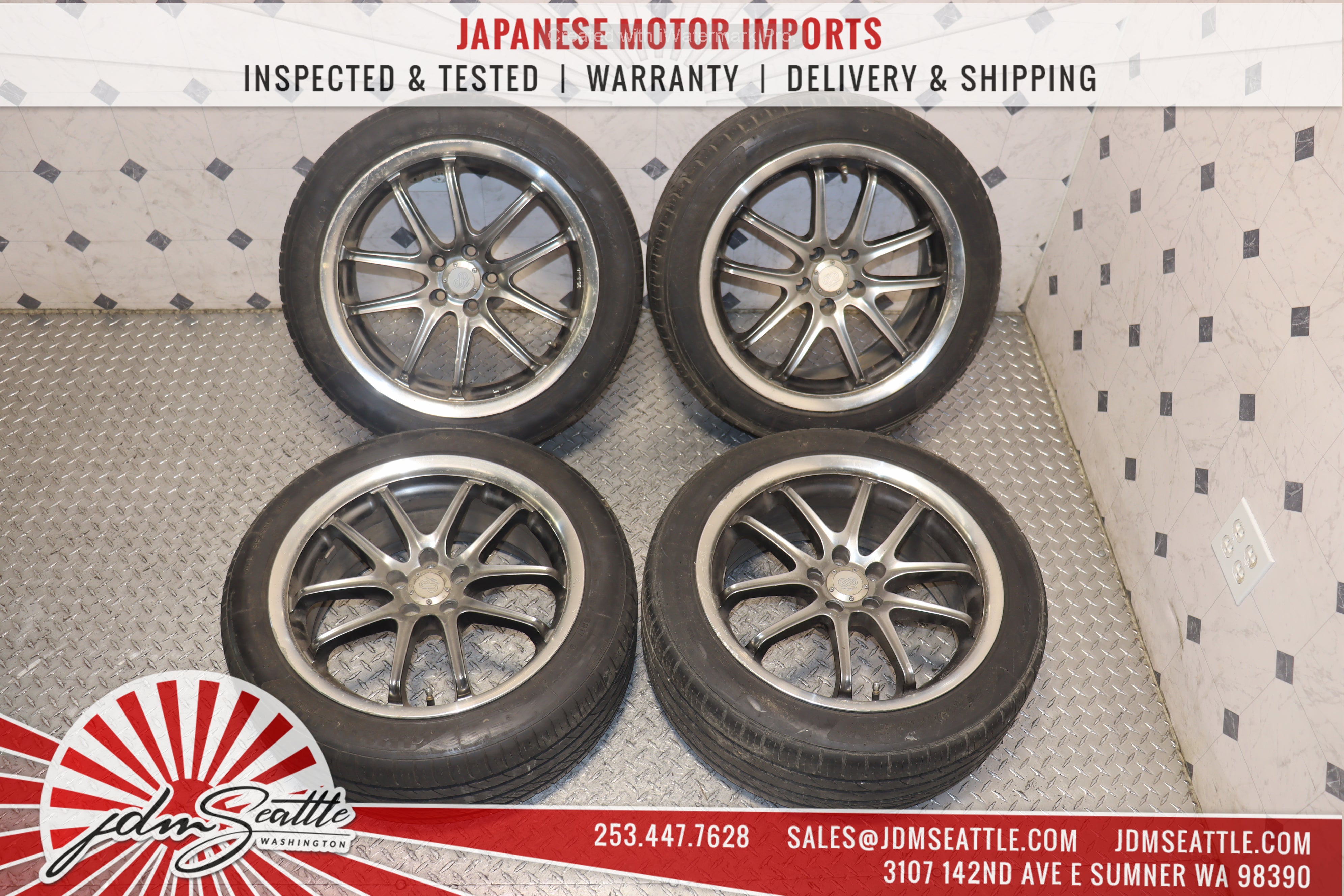ENKEI PF01EVO JDM Alloy Wheels Set of 4 - 17x7.5 5x114.3 Bolt Pattern with 225/45R17 Tires - Lightweight Performance Rims for Sports Cars & Tuner Vehicles