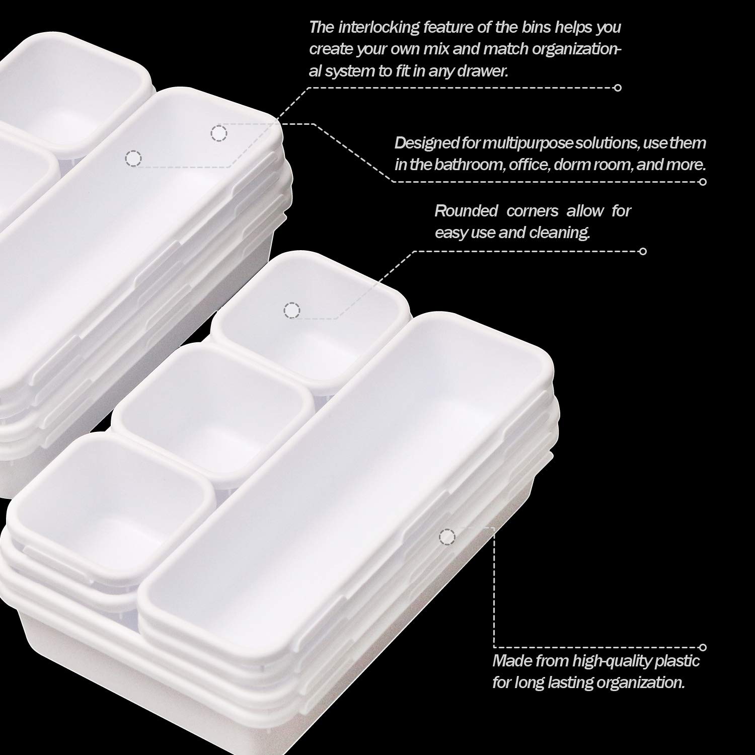 32-Piece Drawer Organizer Set - Plastic Tray Dividers for Kitchen, Office & Bathroom Storage