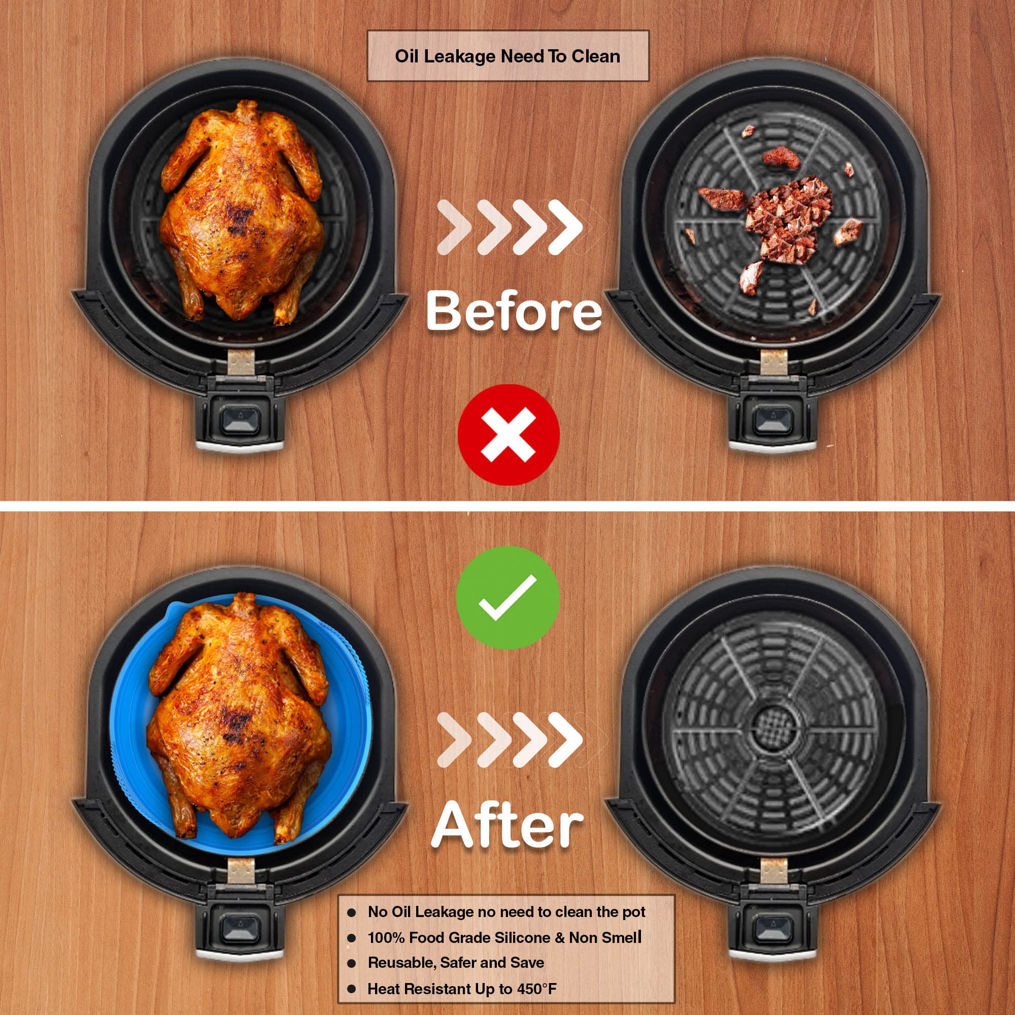 SOOBRO Reusable 8-Inch Silicone Air Fryer Liners (2-Pack) - Non-Stick Baking Tray for Air Fryer, Oven & Microwave - Heat Resistant, Foldable & Easy Clean Accessories - Perfect for Roasting, Baking & Meal Prep
