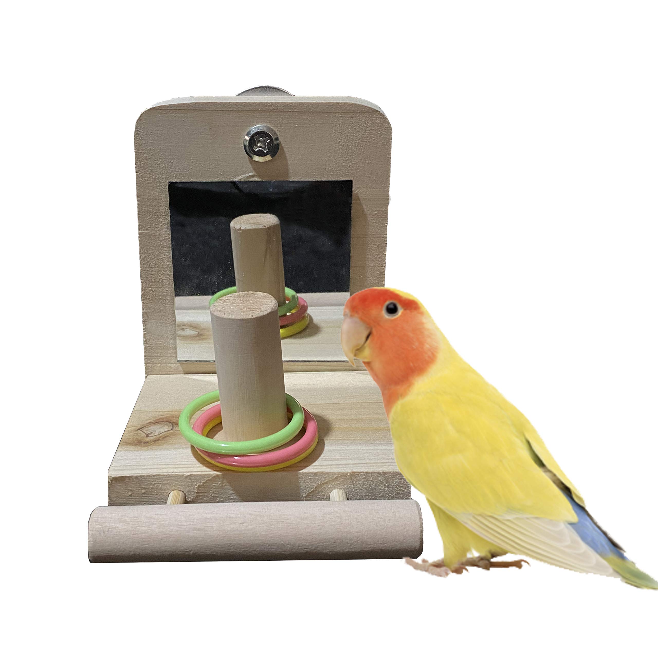 Colorful Interactive Bird Mirror Toy for Cage - Parakeet, Cockatiel, Conure, Lovebirds, Finch & Canaries - Perch Platform & Playground for Mental Stimulation & Fun (Perfect for Playtime & Exercise)
