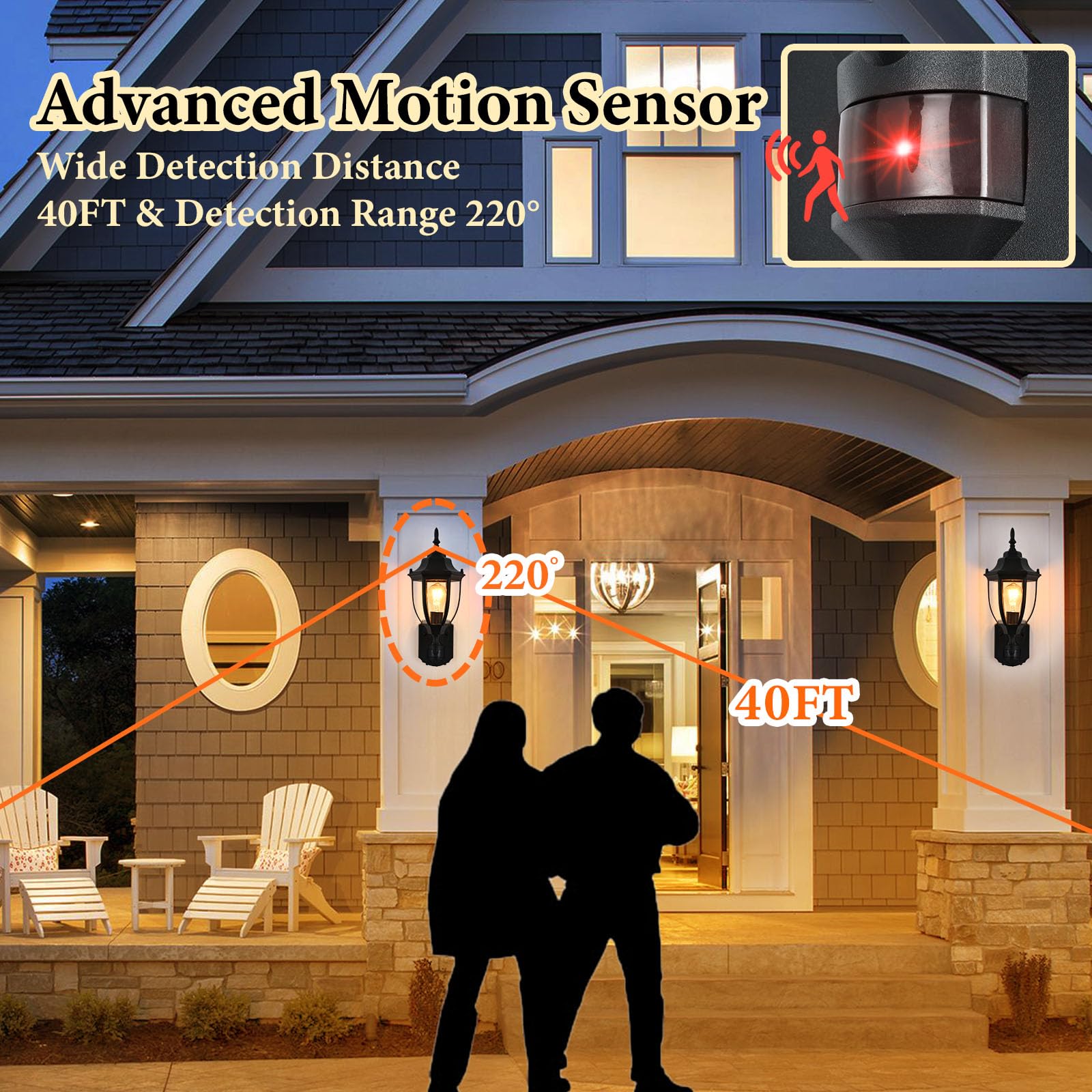 Outdoor Motion Sensor Wall Sconce - Rust-Resistant Aluminum Porch Light with Dusk to Dawn Sensor, Waterproof Exterior Wall Mount Lighting for House, Patio, Garden & Front Door Security
