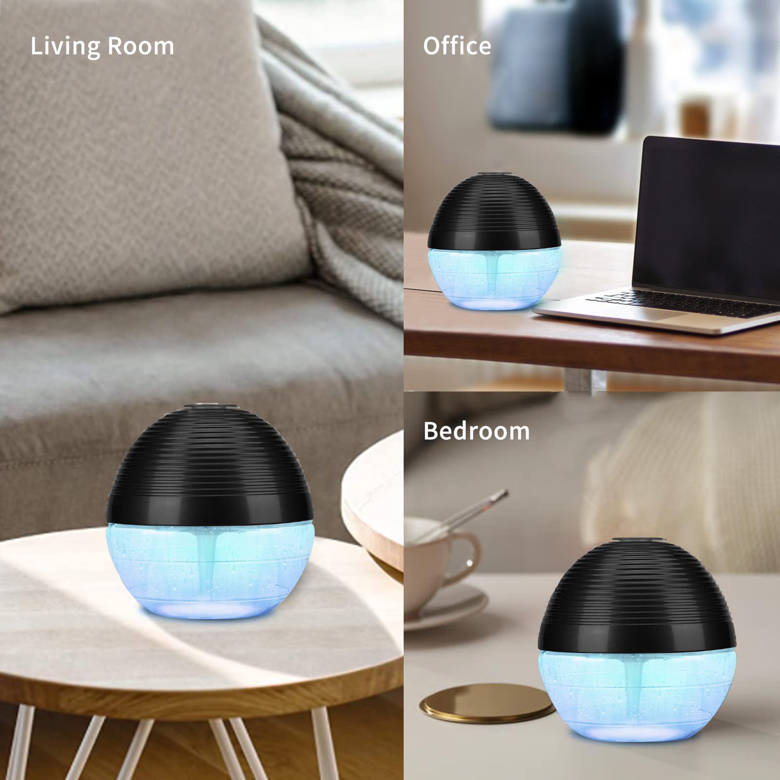 Water-Based Air Purifier & Freshener with 6 Colorful LED Lights - Portable Air Washer & Revitalizer for Home, Office, Bedroom (Black) | Improves Indoor Air Quality & Creates Relaxing Atmosphere