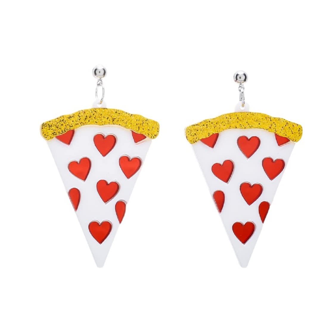 Hypoallergenic Pizza Slice Earrings for Women - Cute Acrylic Food-Themed Dangle Earrings with Sterling Silver Hook | Perfect for Pizza Lovers, Foodie Gifts & Casual Wear