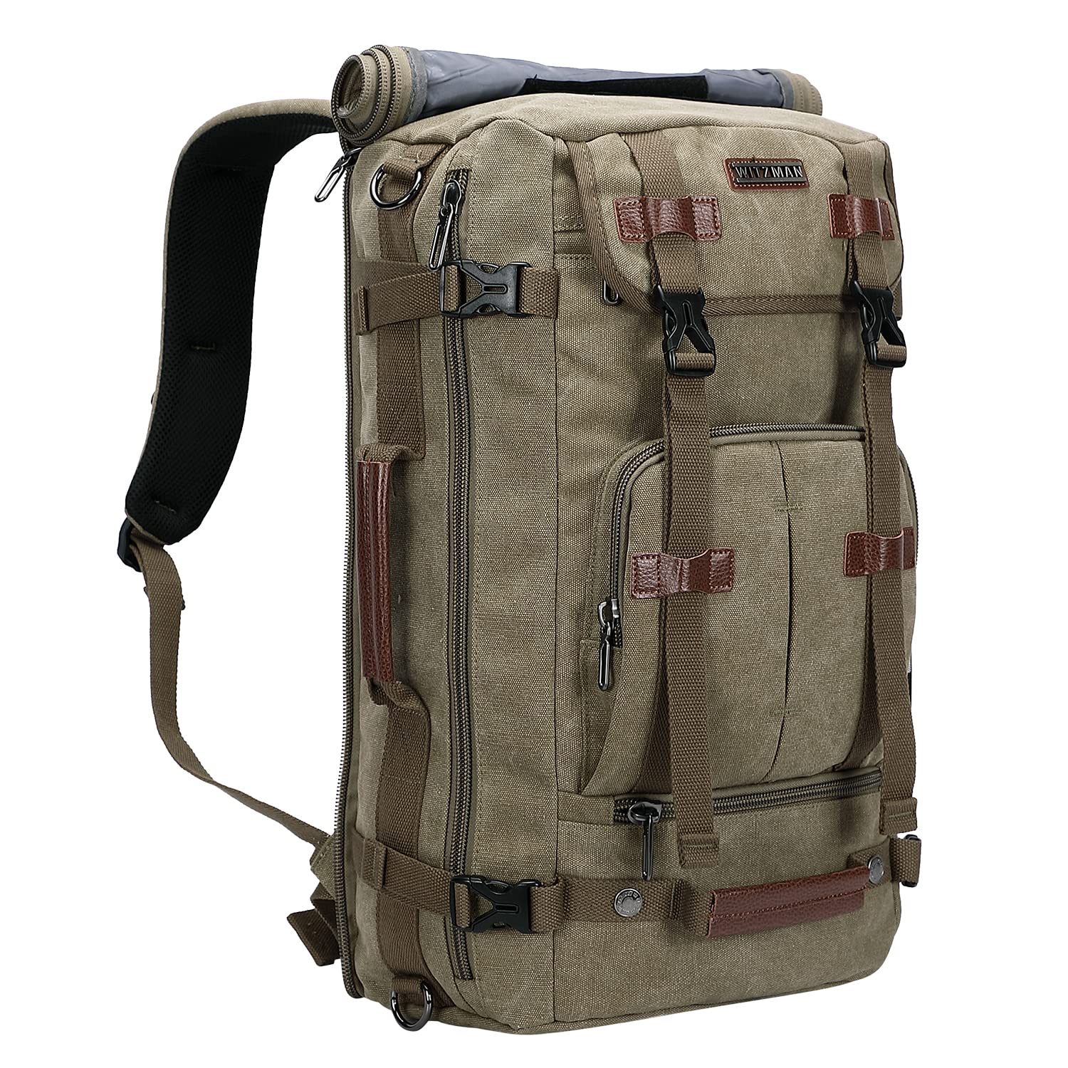 Vintage Canvas Backpack for Travel & Work - Large Laptop Bag with Convertible Shoulder Straps - Durable Rucksack for College, Hiking & Daily Commute