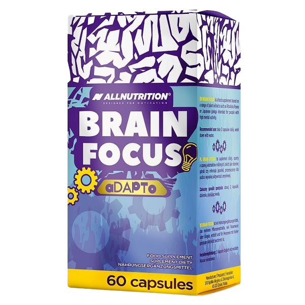 Allnutrition Brain Focus Adapto 60 Capsules - Natural Nootropic Supplement for Memory & Concentration - Perfect for Students, Professionals & Gamers