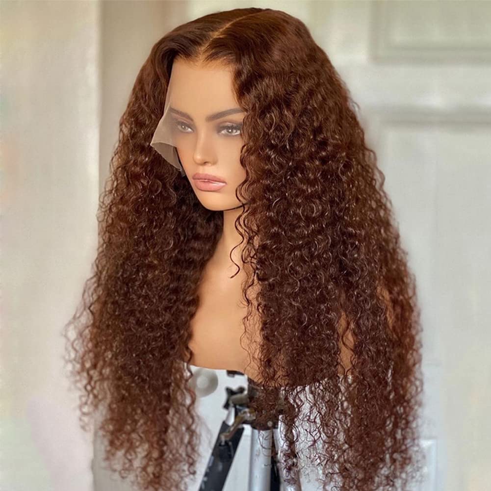 360 HD Lace Front Wig - Brazilian Virgin Human Hair - Brown Curly Wave Glueless Wig with Transparent Lace & Baby Hair - 150% Density Pre-Plucked - 24 Inch - Perfect for Black Women | Everyday Wear, Special Occasions & Protective Styling