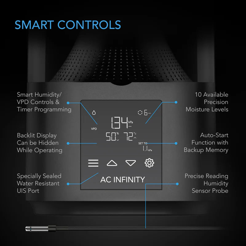 AC Infinity 4.5L Cloudforge T3 Humidifier Gen 2 (AC CFT3) - Smart Humidity Control for Grow Tents, Greenhouses & Indoor Gardens
