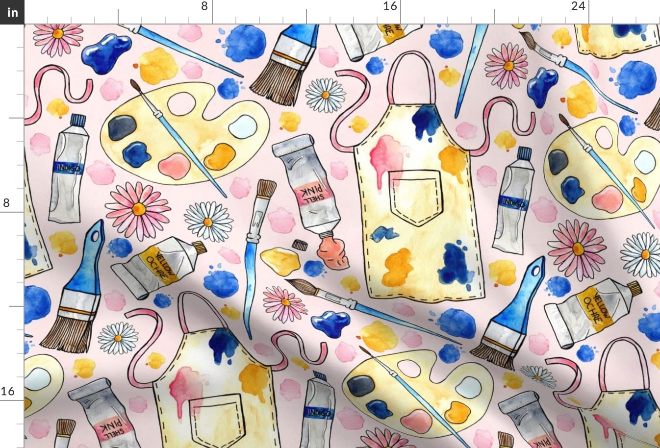 Indigo Mustard Art Print Minky Fabric Fat Quarter - Soft Plush Material for Baby Blankets, Quilt Backing & DIY Plush Toys - Premium Spoonflower Fabric for Sewing & Crafting Projects