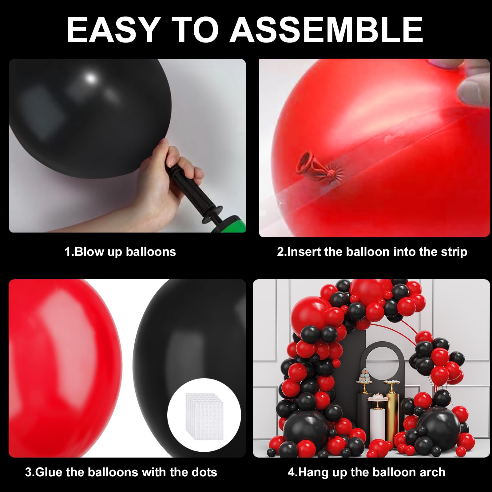 Red and Black Balloons Garland Arch Kit - 134pcs Graduation Birthday Party Decorations with Various Sizes - Perfect for Anniversary, BBQ, Casino Night, New Year Celebrations & Special Events