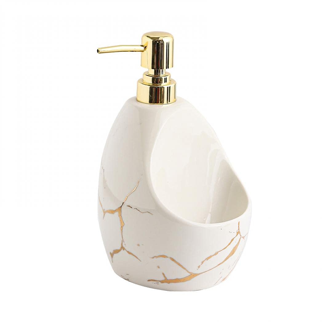Premium Ceramic Soap Dispenser for Bathroom & Kitchen - 520ml Marble Design Liquid Soap Pump Bottle with Elegant White Finish | Perfect for Countertop Organization and Luxury Home Decor