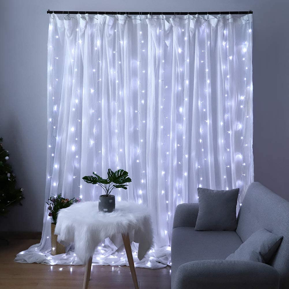 Weillsnow 300 LED Curtain Lights - 9.8FT x 6.6FT Connectable String Lights with 8 Twinkle Modes, Waterproof for Indoor Outdoor Use - Perfect for Bedroom, Patio, Garden, Wedding & Christmas Decorations (White)