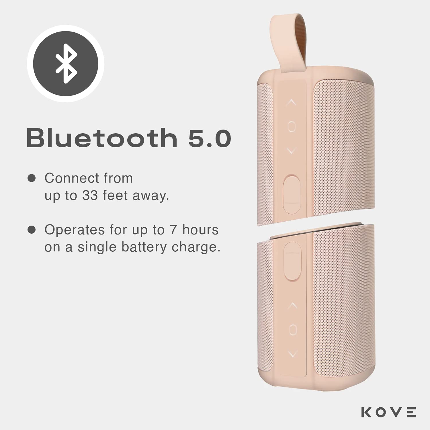 Kove Commuter 2 Portable Bluetooth Speaker - Wireless HD Sound with Deep Bass, Built-in Mic, IPX7 Waterproof (Terracotta) | Perfect for Home, Outdoor, Travel, Beach & Pool Parties