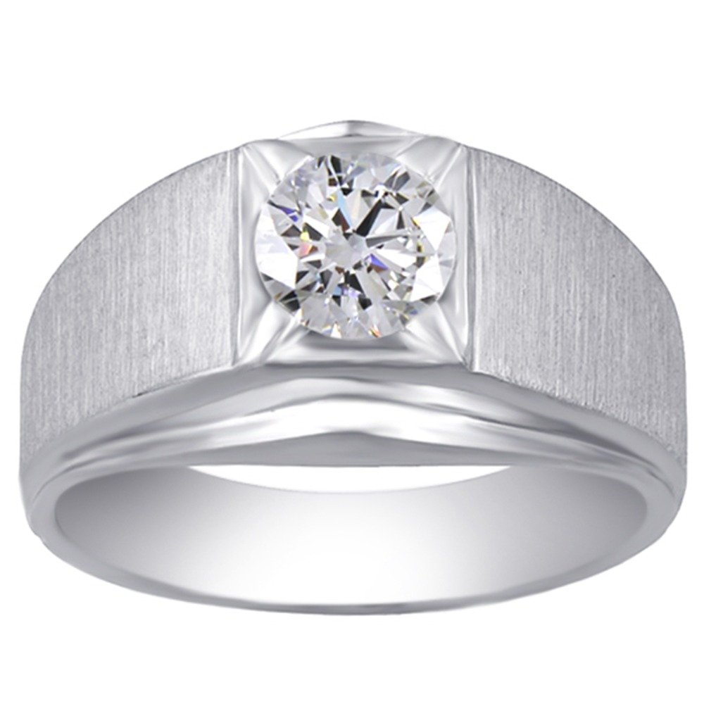 1 Carat Moissanite Round Brilliant Solitaire Ring for Men - 14K Gold Over Sterling Silver - Anniversary, Wedding, Engagement & Father's Day Gift - Perfect for Proposals, Special Occasions & Everyday Wear