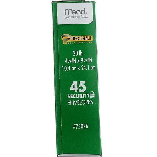 Mead #10 Security Envelopes 4.125x9.5 Inches - Peel & Seal Self-Adhesive, 45-Pack White - Perfect for Mailing Checks, Documents & Confidential Letters