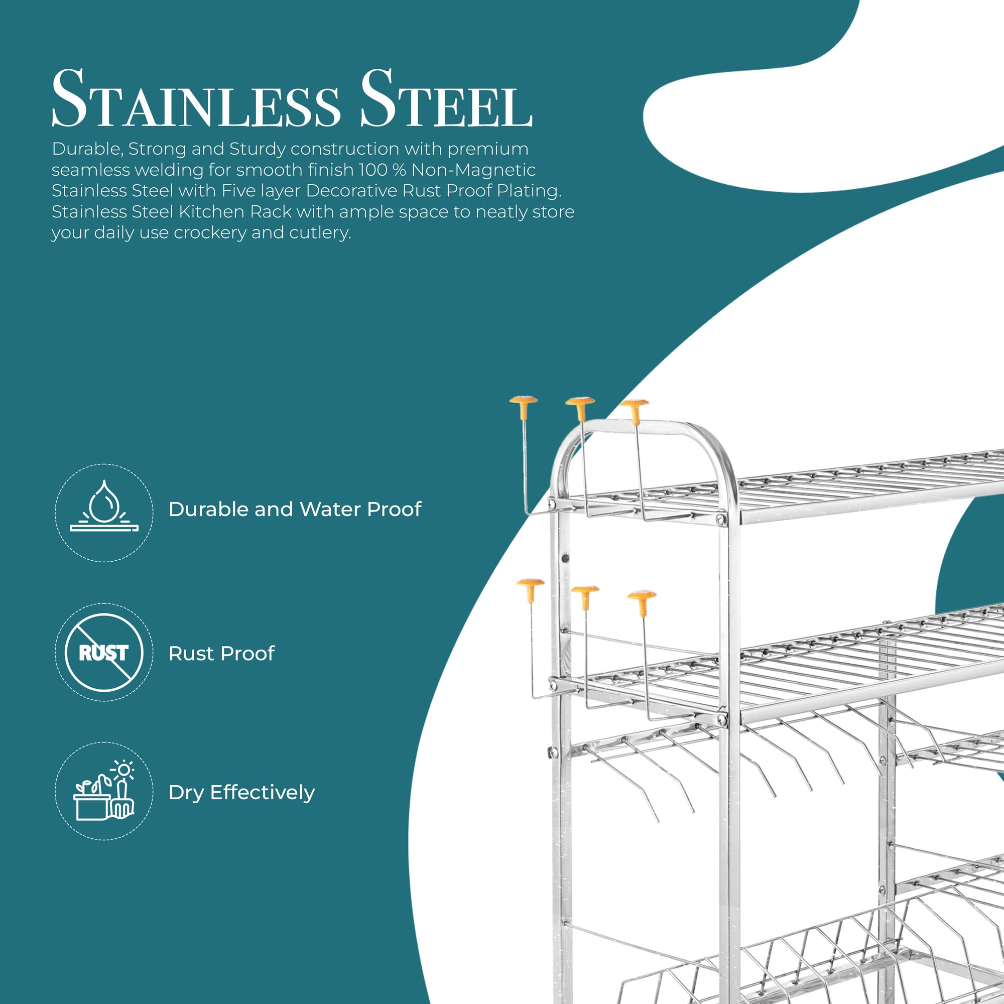 Stainless Steel Wall Mount Kitchen Utensil Rack & Dish Drying Stand - 31x30x10 Inches Organizer for Plates, Cutlery & Cooking Tools | Space Saving Storage Solution for Small Kitchens & Apartments | LVSTLSTLST EE-9