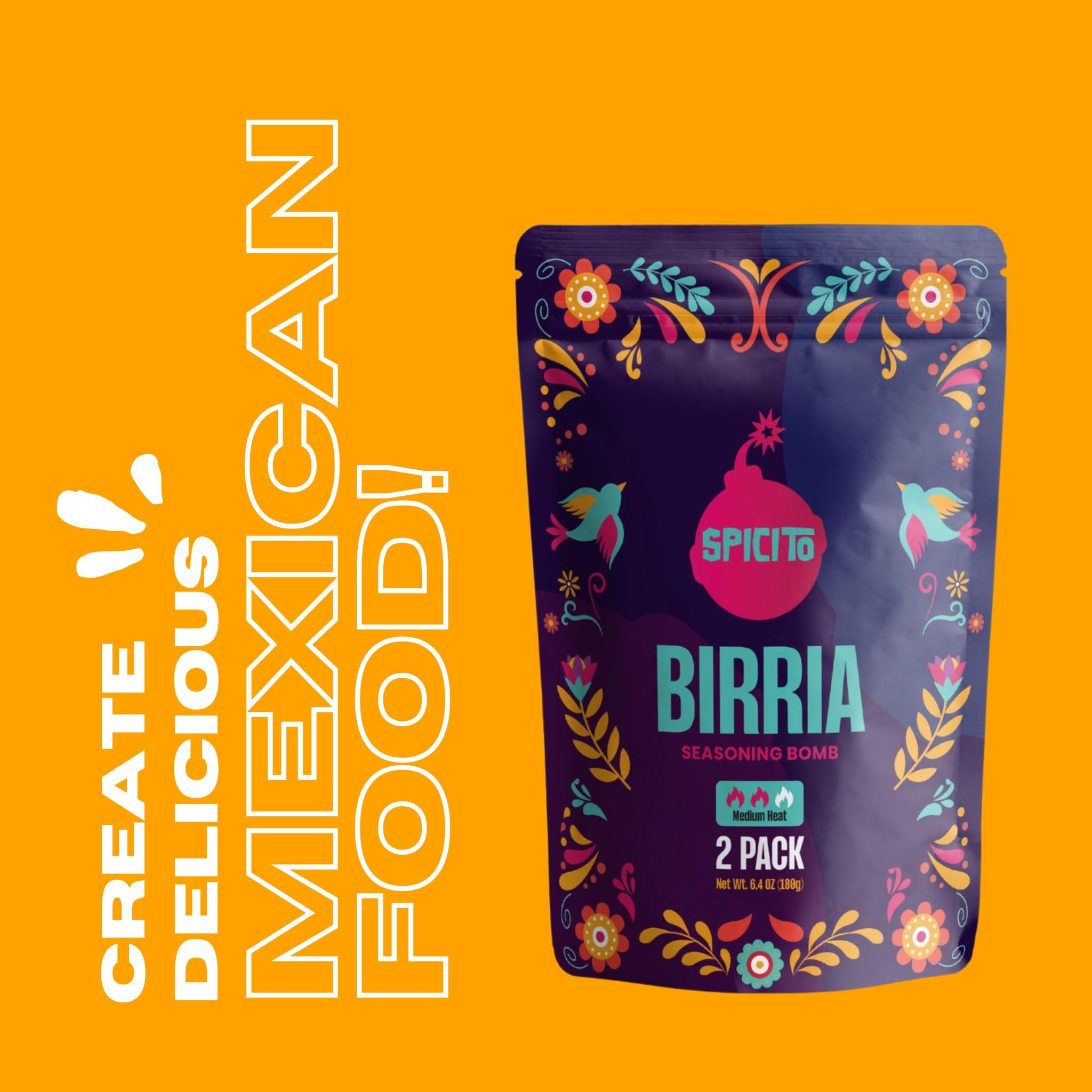 Authentic SPICITO Birria Bombs Seasoning 2-Pack - Just Add Water & Meat for Easy Mexican Cooking | Perfect for Stove Top, Slow Cooker & Pressure Cooker | Great for Taco Tuesday, Family Dinners & Meal Prep