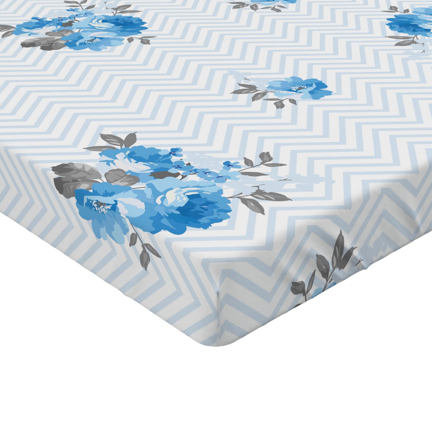 Ambesonne Blue Rose Fitted Sheet - Full Size Deep Pocket Floral Bedding with All-Around Elastic, Romantic Spring Design in Blue Grey - Perfect for Guest Rooms, Master Bedrooms & Spring Home Decor
