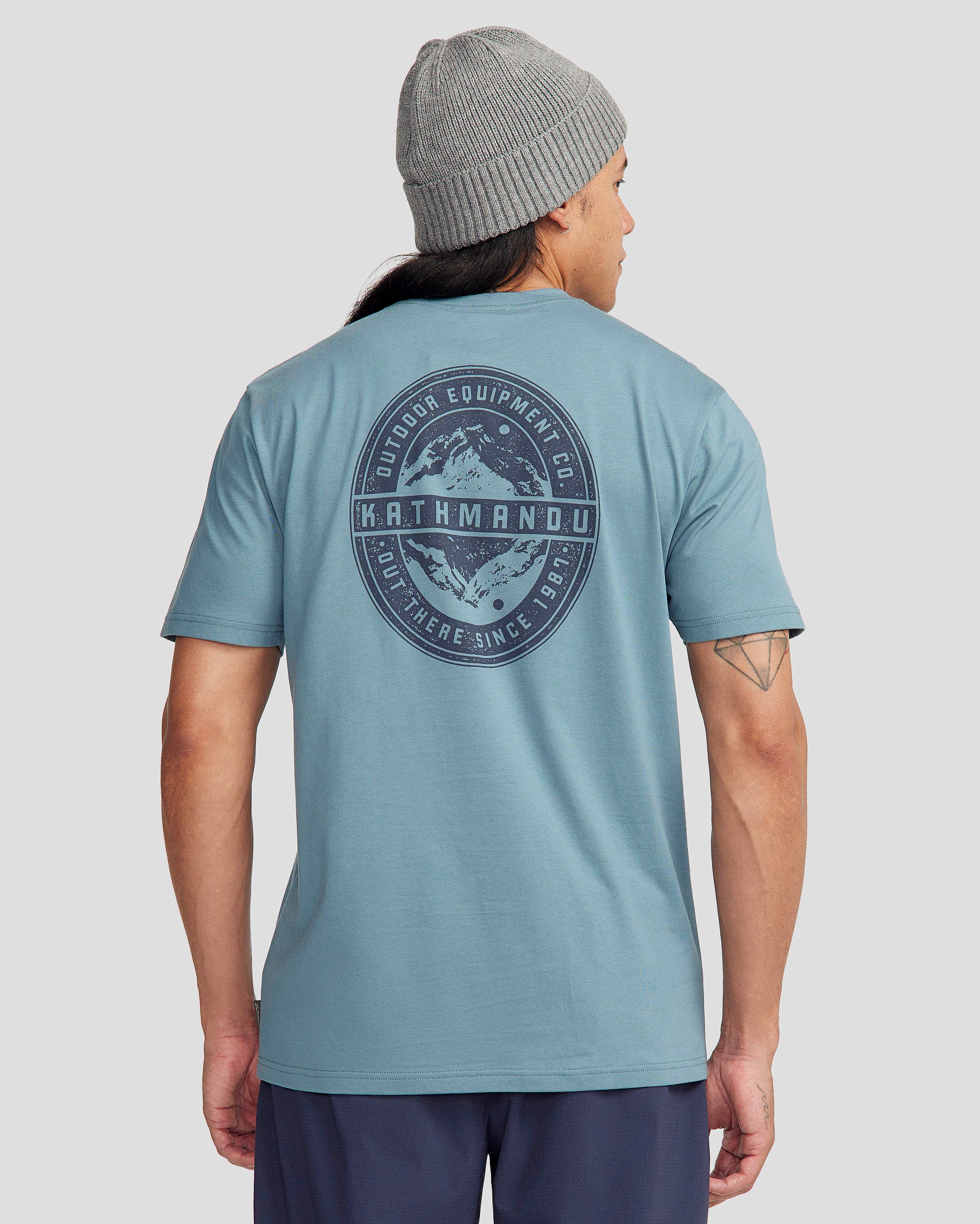 Organic Cotton Men's Outdoor T-Shirt - Washed Blue - Comfortable & Breathable for Hiking, Camping & Casual Wear