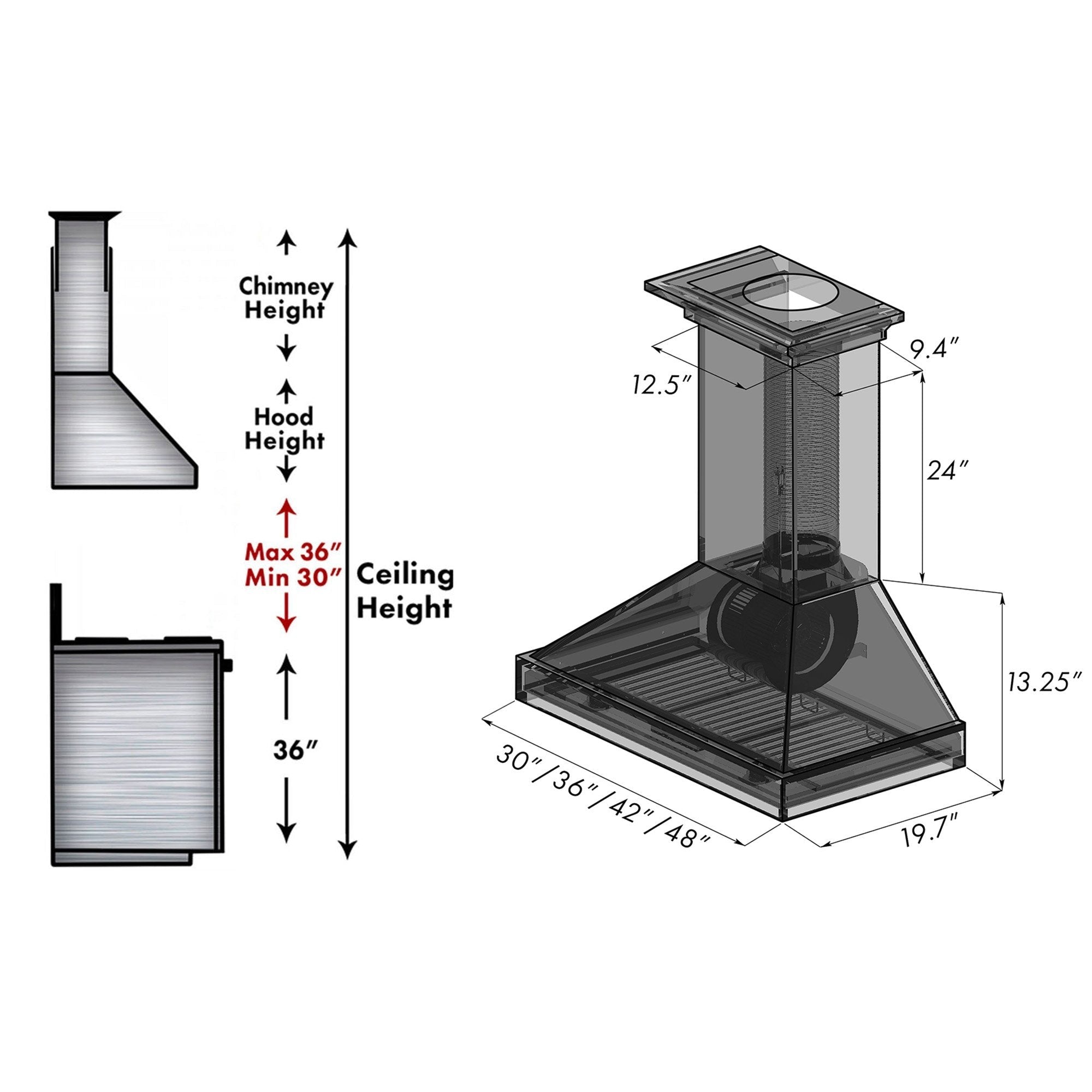 ZLINE Convertible Vent Walnut Wooden Wall Mount Range Hood - 36 Inch Stainless Steel Kitchen Exhaust Fan for Modern & Farmhouse Style Homes - Perfect for Cooking, Grilling, and Baking