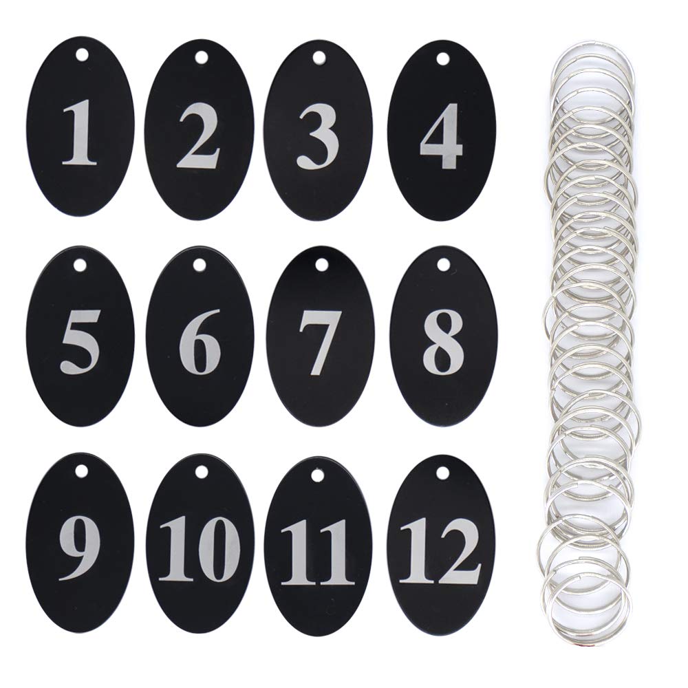 StayMax Durable Aluminum Alloy Oval Number Key Tags (0-10) with Key Rings - Black - Perfect for Key Organization, Luggage Identification & Pet Collar Tags