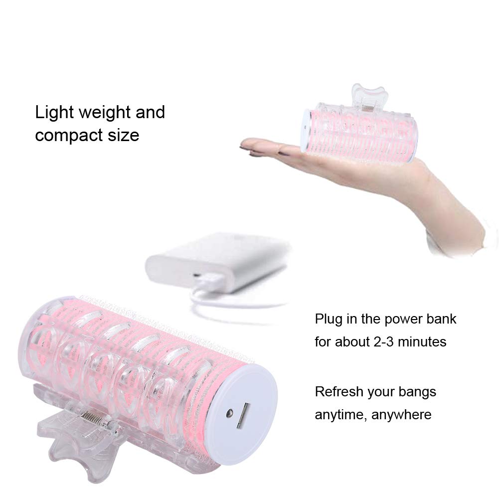 YUYTE Pink Ceramic Flocked Hair Rollers with USB Instant Heat - Portable Curling Iron for Bangs & DIY Hairstyling - Perfect for Travel, Home Use, and Salon Styling