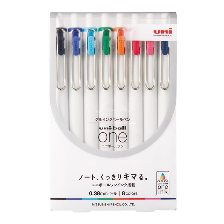 Uni Ball One Gel Ink 0.38mm Ballpoint Pen Set - 8 Vibrant Colors for Smooth Writing - Perfect for Office, School, Note Taking & Art Projects