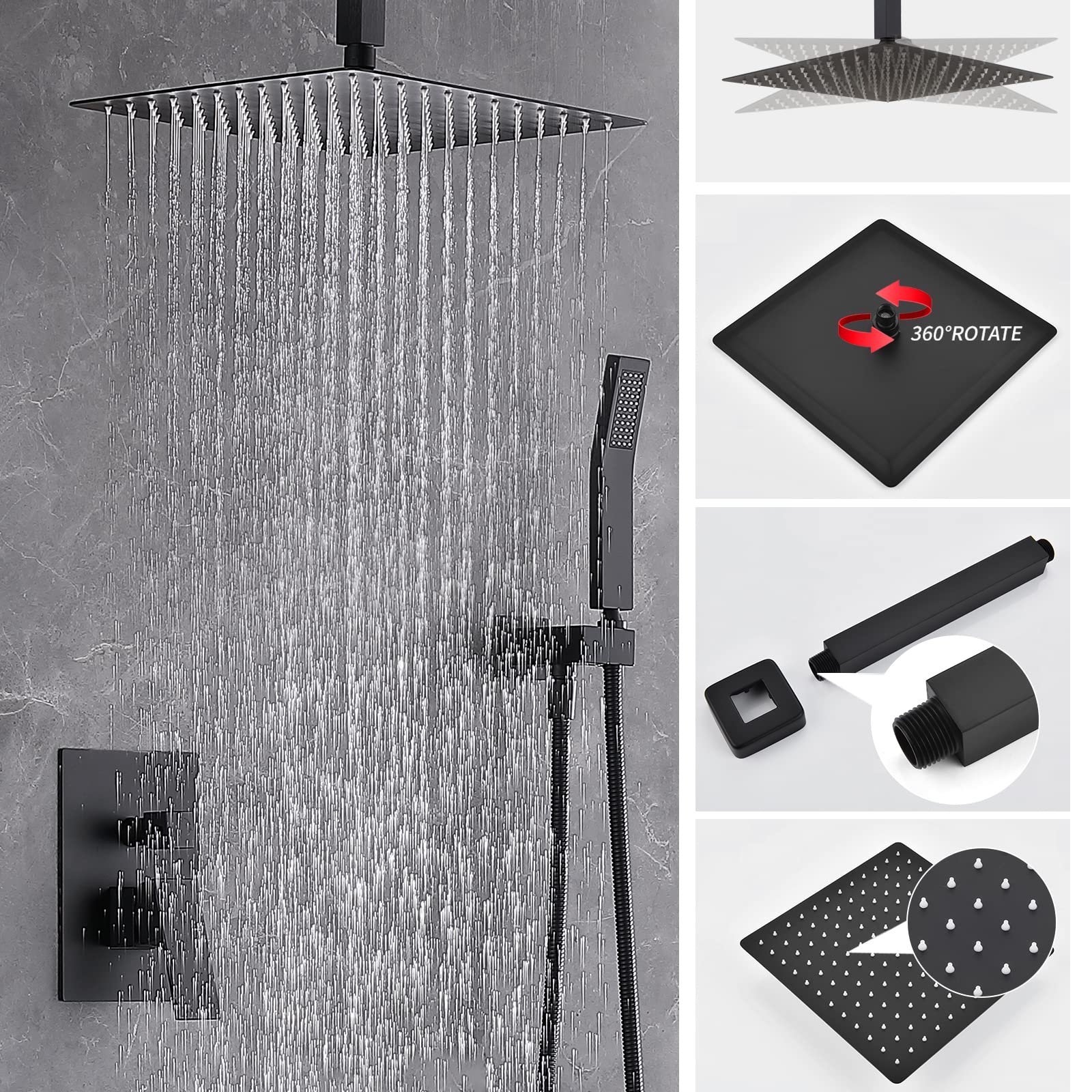 12 Inch High Pressure Matte Black Brass Rainfall Shower System with Handheld Spray - cUPC Certified Mixer Valve Set for Luxurious Bathroom Experience | Perfect for Master Bath, Spa Retreat & Modern Home Renovation