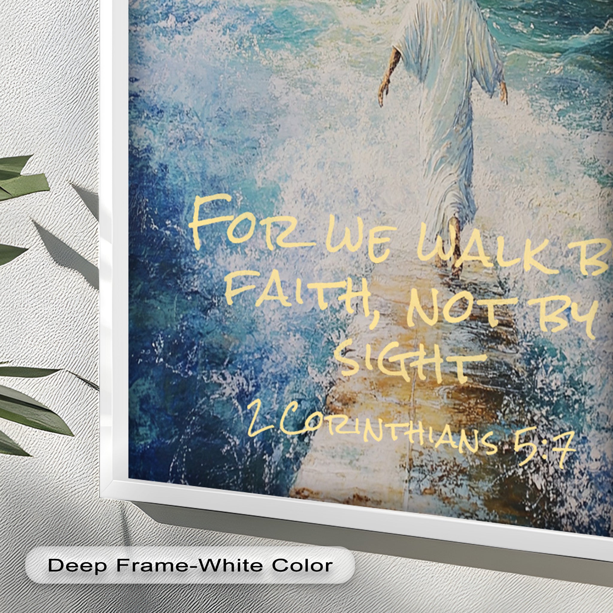 2 Corinthians 5:7 Walk by Faith Bible Verse Oil Painting - Inspirational Christian Wall Art for Home, Church & Office Decor