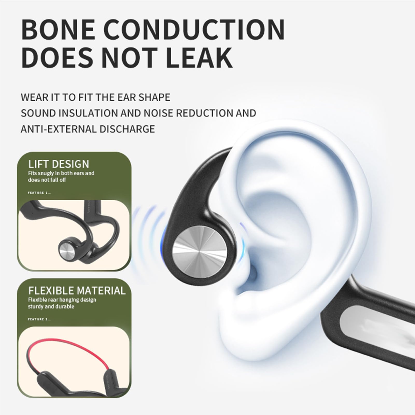 Bone Conduction Wireless Headphones IPX4 Waterproof Bluetooth 5.3 Open Ear Headphones with Noise Cancelling & Battery Display - Perfect for Running, Cycling, Hiking & Outdoor Sports