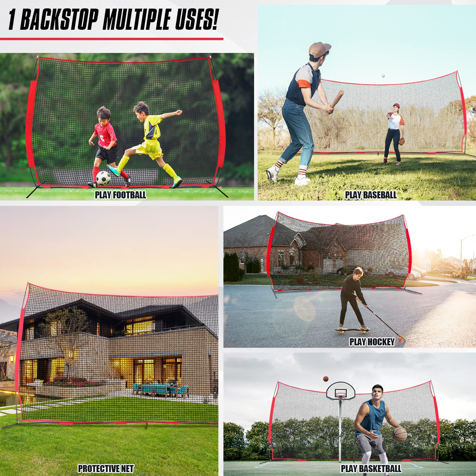 Portable Backstop Barrier Netting for Lacrosse, Soccer, Basketball & Tennis - Multi-Sport Protective Screen with Carry Bag | Perfect for Backyard, Training & Game Practice