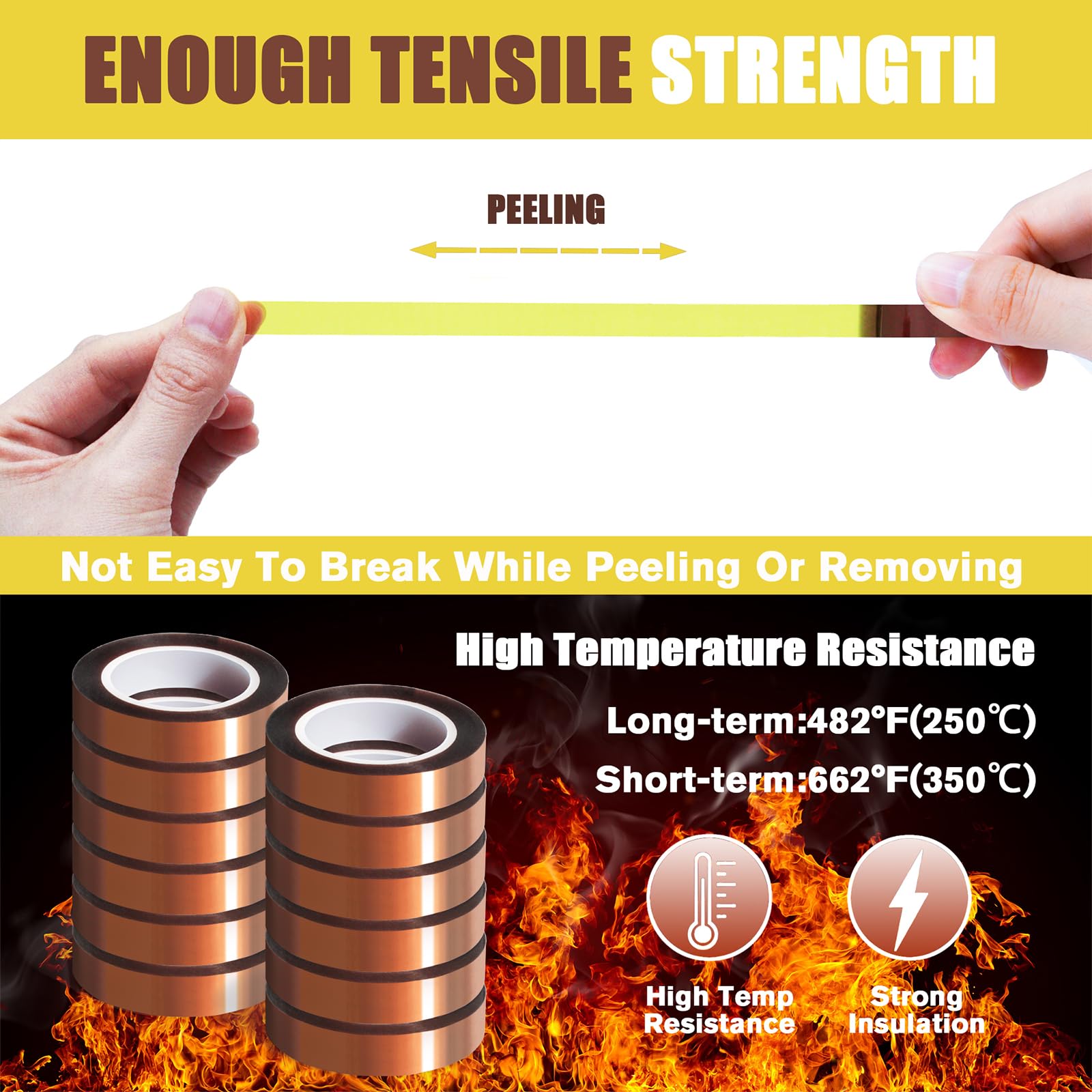 12 Rolls 10mm x 16m (52FT) High Temperature Heat Resistant Tape - No Residue Heat Transfer Tape for Sublimation Press, Vinyl, DIY Crafts & T-Shirt Printing | Perfect for Heat Press Machines & Fabric Projects