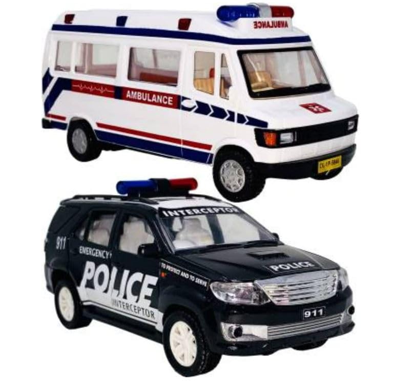 Vedanshi Emergency Response Toy Vehicles Set - Police Car & Ambulance Toy Combo for Kids | Perfect for Role Play, First Responder Pretend Play, and Educational Learning