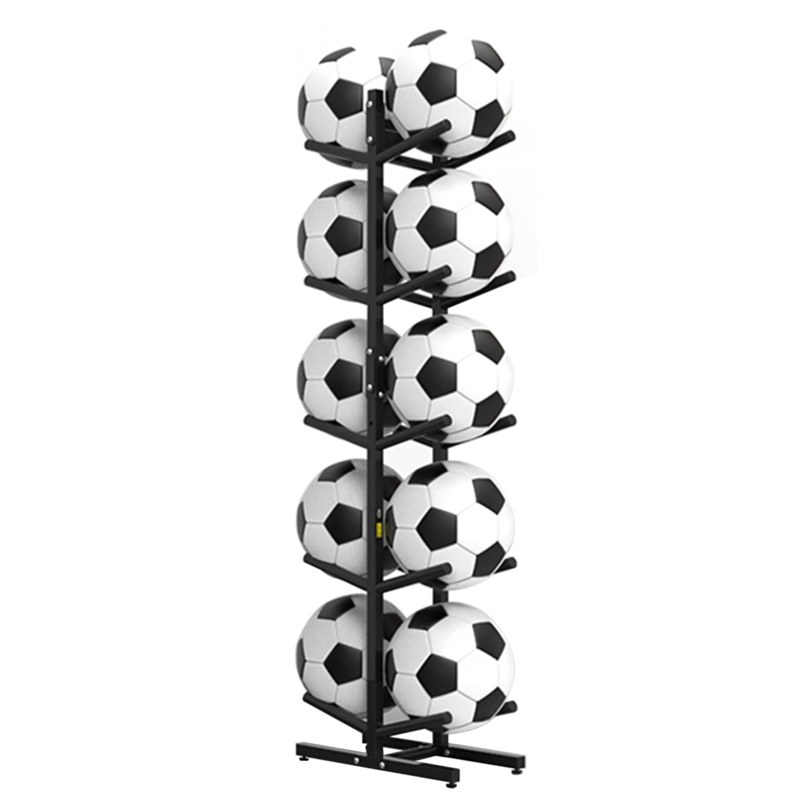 ERRULAN Extra Tall 5-Tier Ball Storage Rack - Vertical Basketball Organizer & Double-Wide Soccer Ball Holder - Holds 10 Balls for Sports Equipment Organization - Perfect for Gym, Playroom, and Sports Club Storage