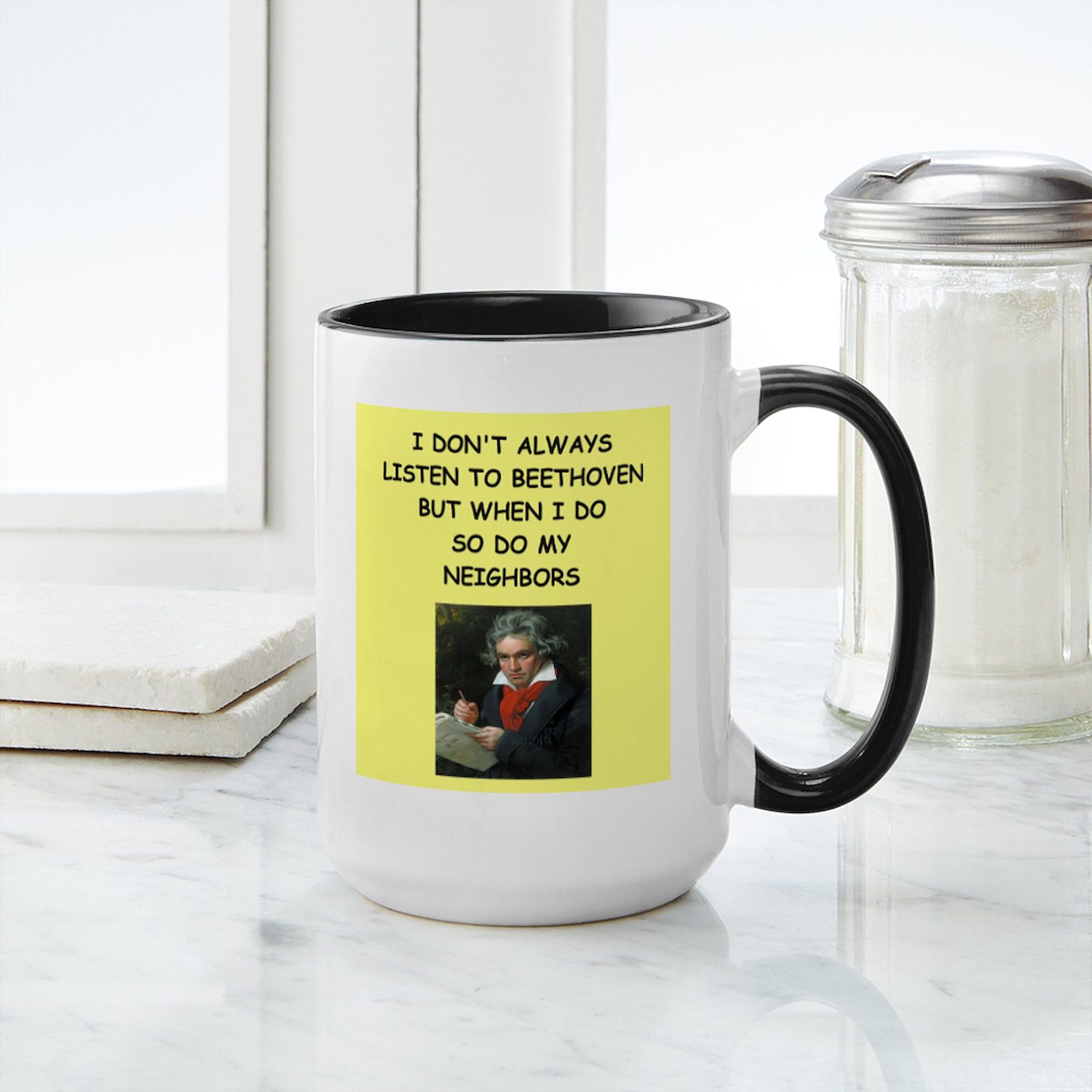 Beethoven Themed 15 oz (444 ml) Ceramic Coffee Mug - Perfect for Music Lovers, Office Use & Gift Giving