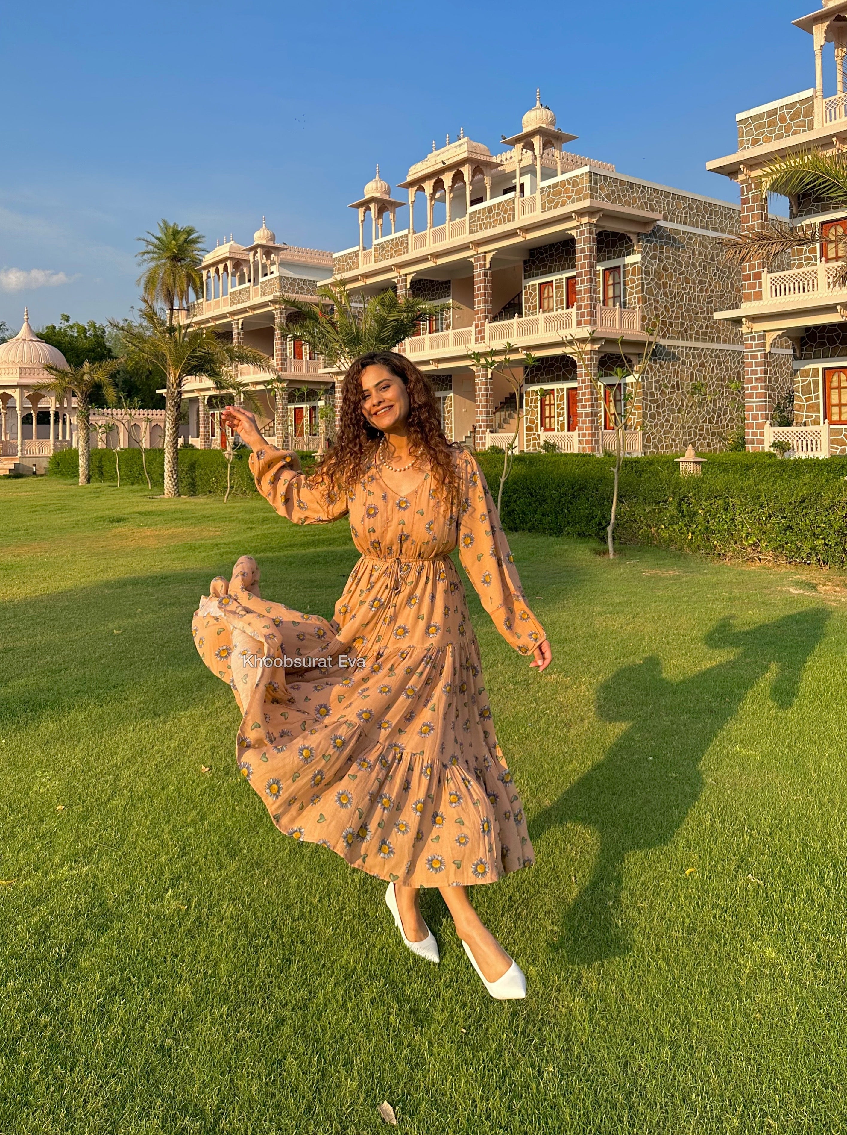 Floral Earthy Ruffle Midi Dress - Boho Chic Summer Dress for Women, Perfect for Beach Vacations, Garden Parties & Date Nights