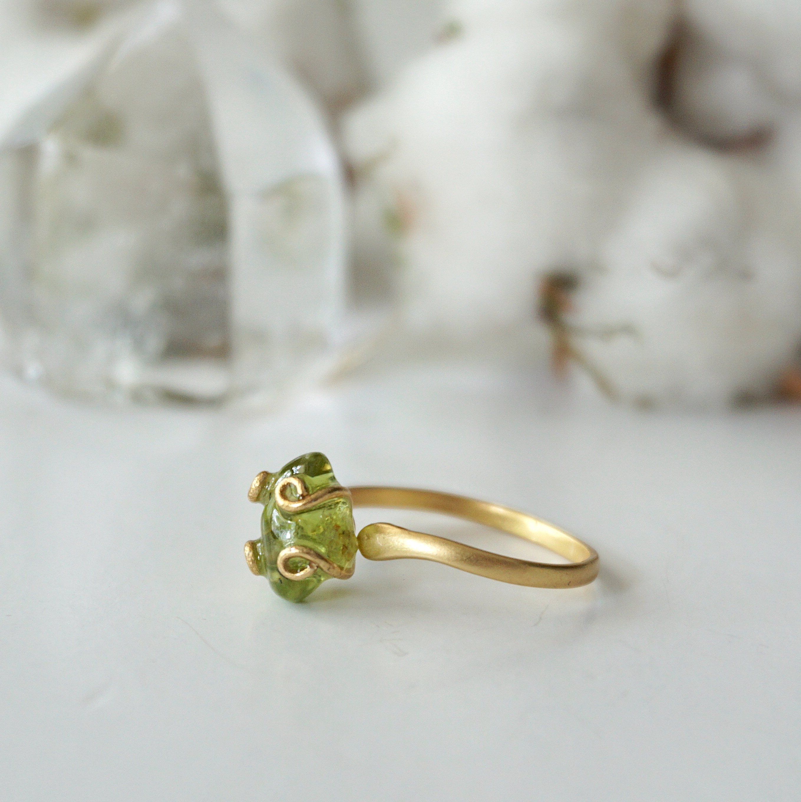 14K Gold Filled Raw Green Peridot Adjustable Ring for Women | Boho Chic Jewelry Gift for Birthday, Anniversary & Everyday Wear