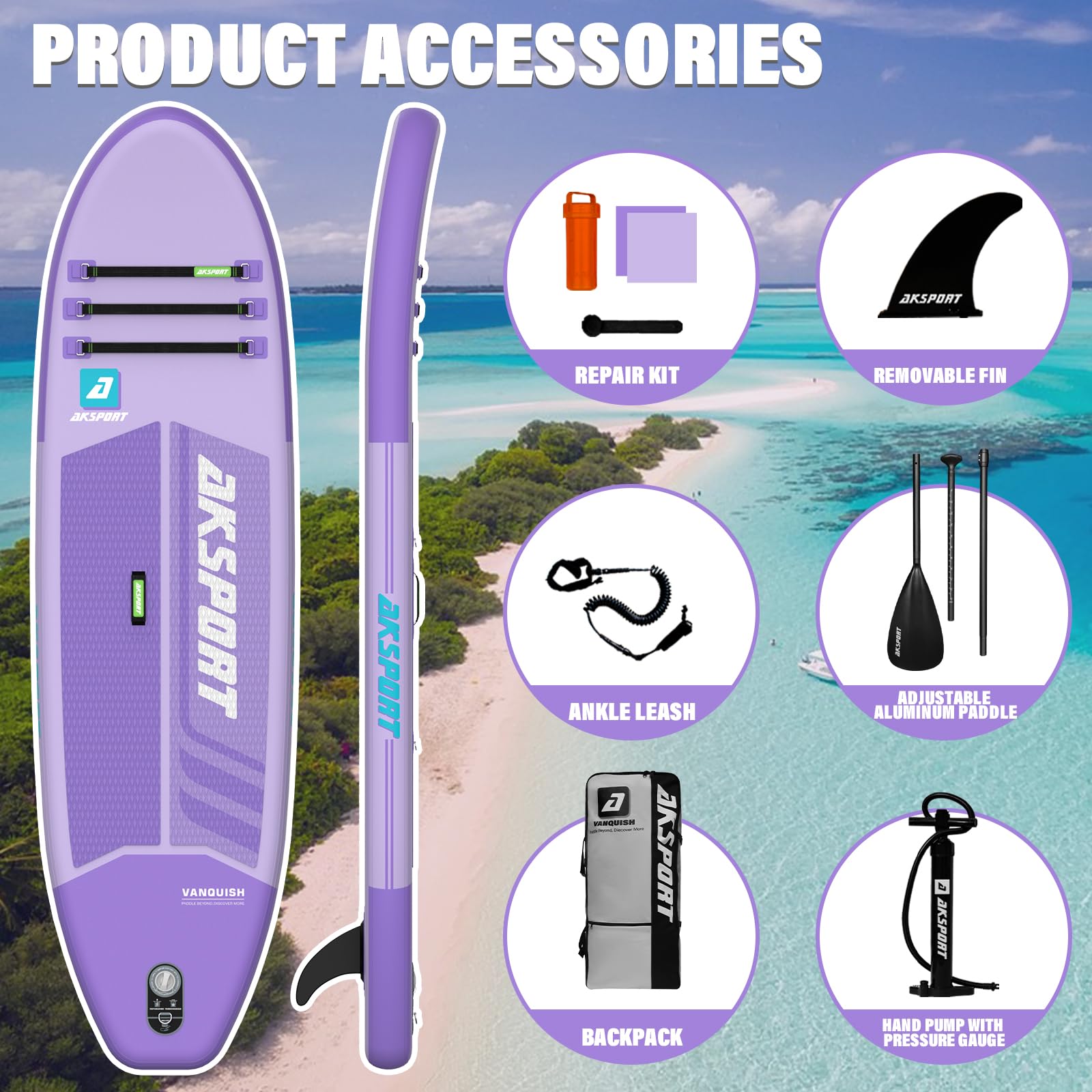 AKSPORT Inflatable Stand Up Paddle Board - Lightweight & Durable SUP Board with Premium Accessories Kit for Adults & Youth | Perfect for Yoga, Fishing & Ocean Adventures