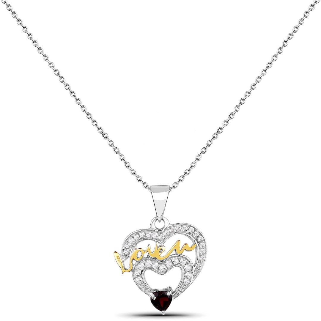 Authentic White Topaz & Garnet Heart Pendant Necklace for Mom - Perfect Gift for Mother's Day, Birthday & Anniversary