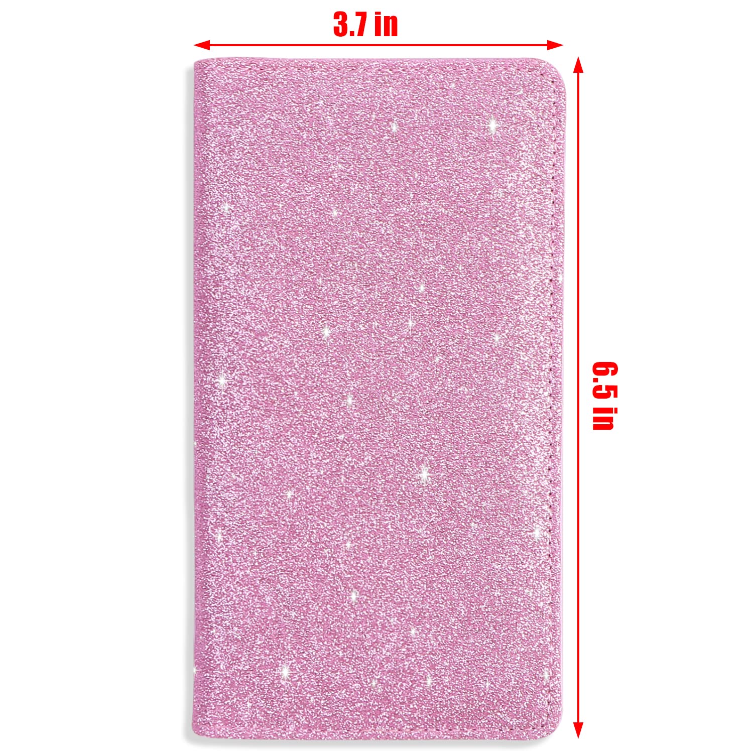 Sanlykate RFID Blocking PU Leather Checkbook Cover for Women - Sparkly Glitter Design with Pen Holder & Free Divider, Pink | Perfect for Gift Giving, Office Use & Financial Organization