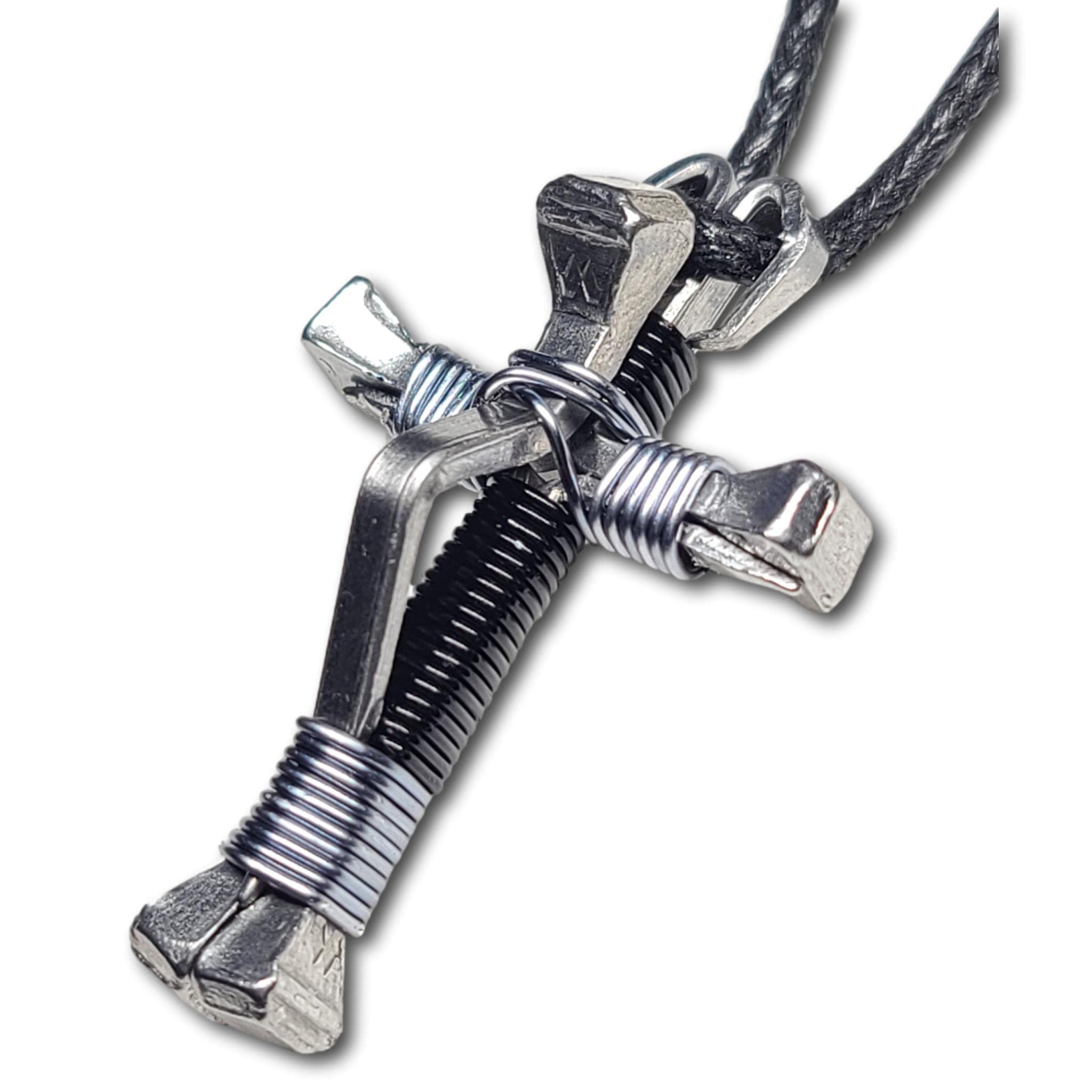 5 Pack Black & Grey Horseshoe Nail Cross Necklace for Men Women - Religious Jewelry Gift for Baptism, Confirmation & Everyday Wear