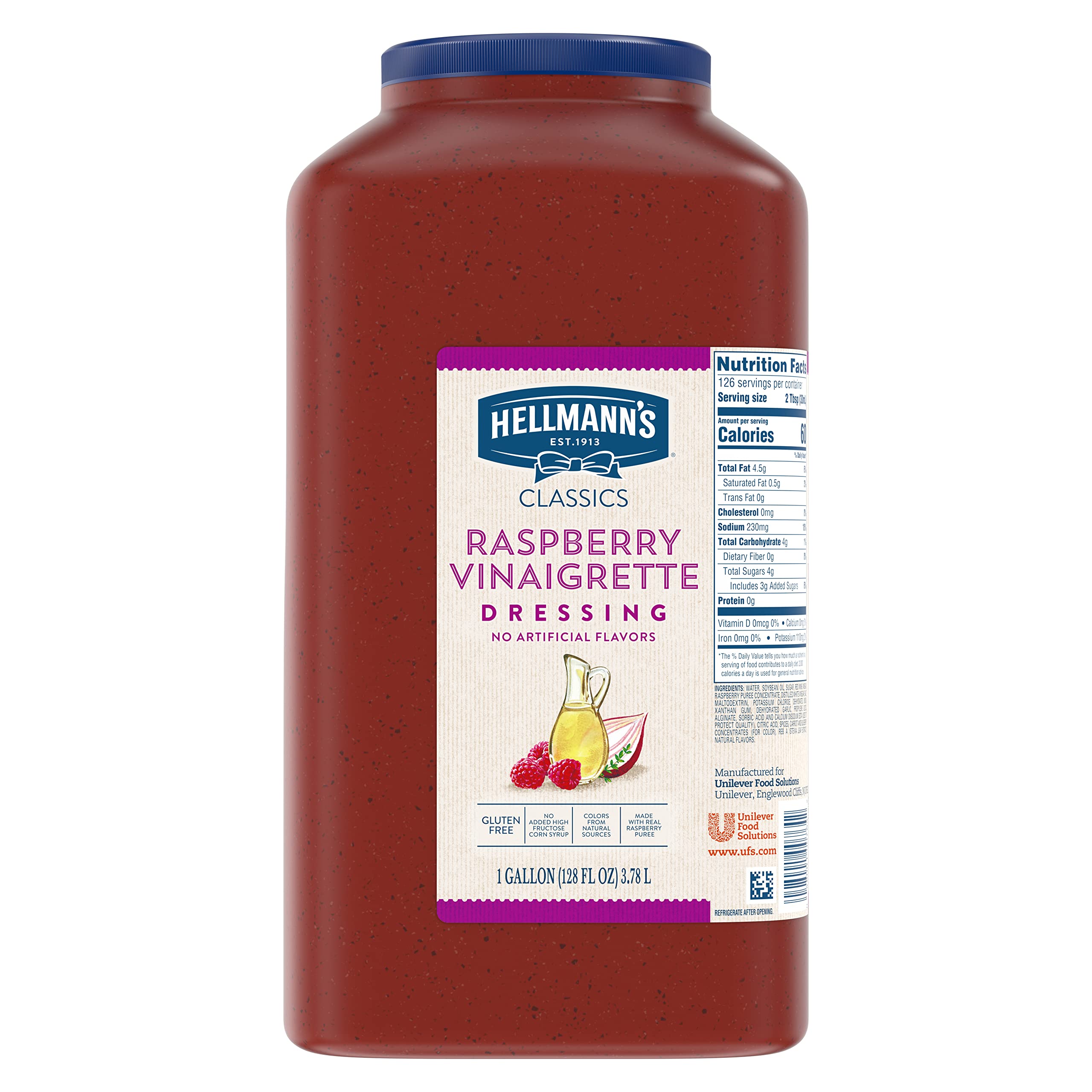 Hellmann's Raspberry Vinaigrette Dressing - Gluten Free, Natural 1 Gallon (4-Pack) for Salads & Meals