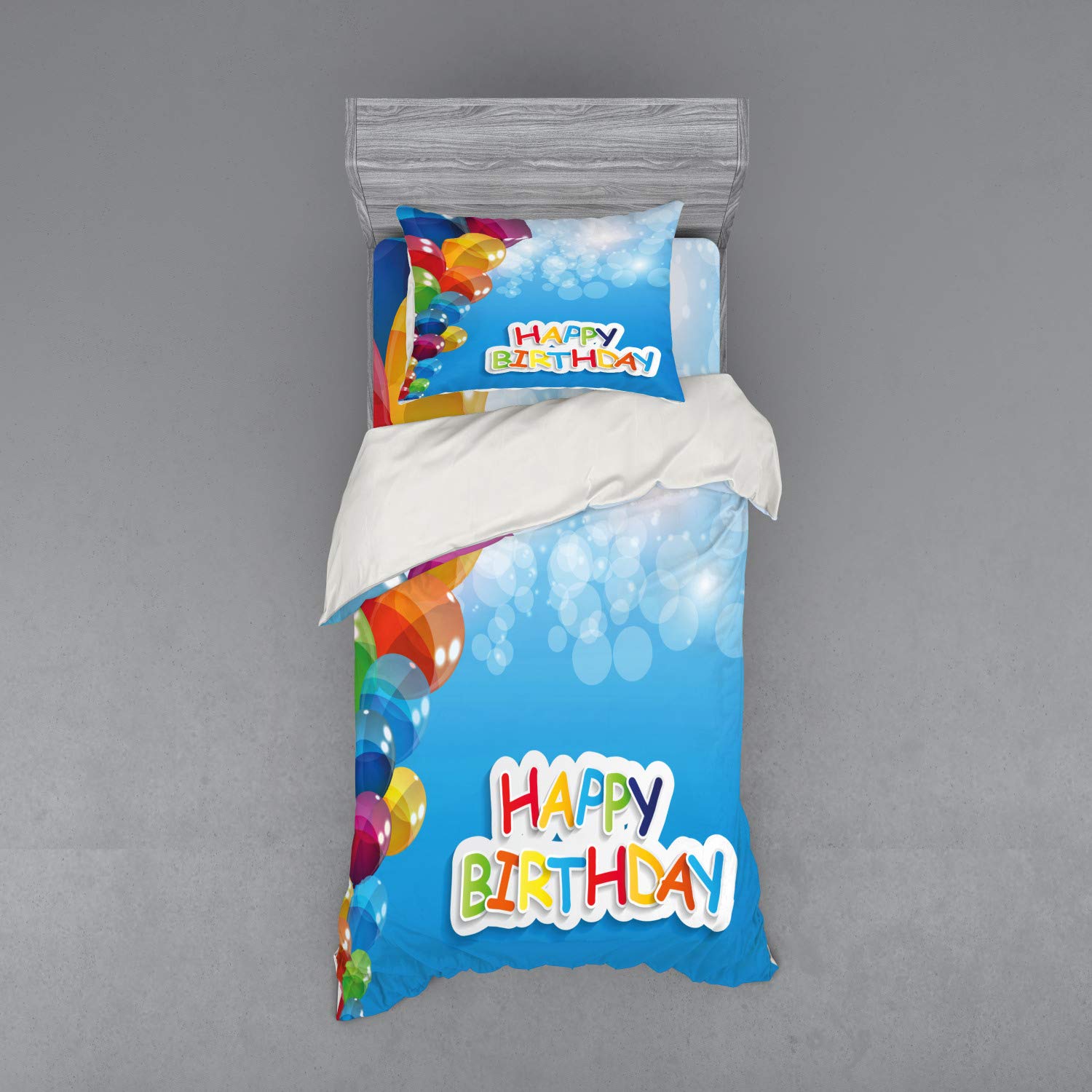 Ambesonne Vibrant Balloons Sky Sun Beams Abstract Duvet Cover Set - 3 Piece Twin XL Bedding with Sham & Fitted Sheet, Multicolor | Perfect for Birthday Celebrations, Kids Room Decor & Air-Themed Bedroom Design