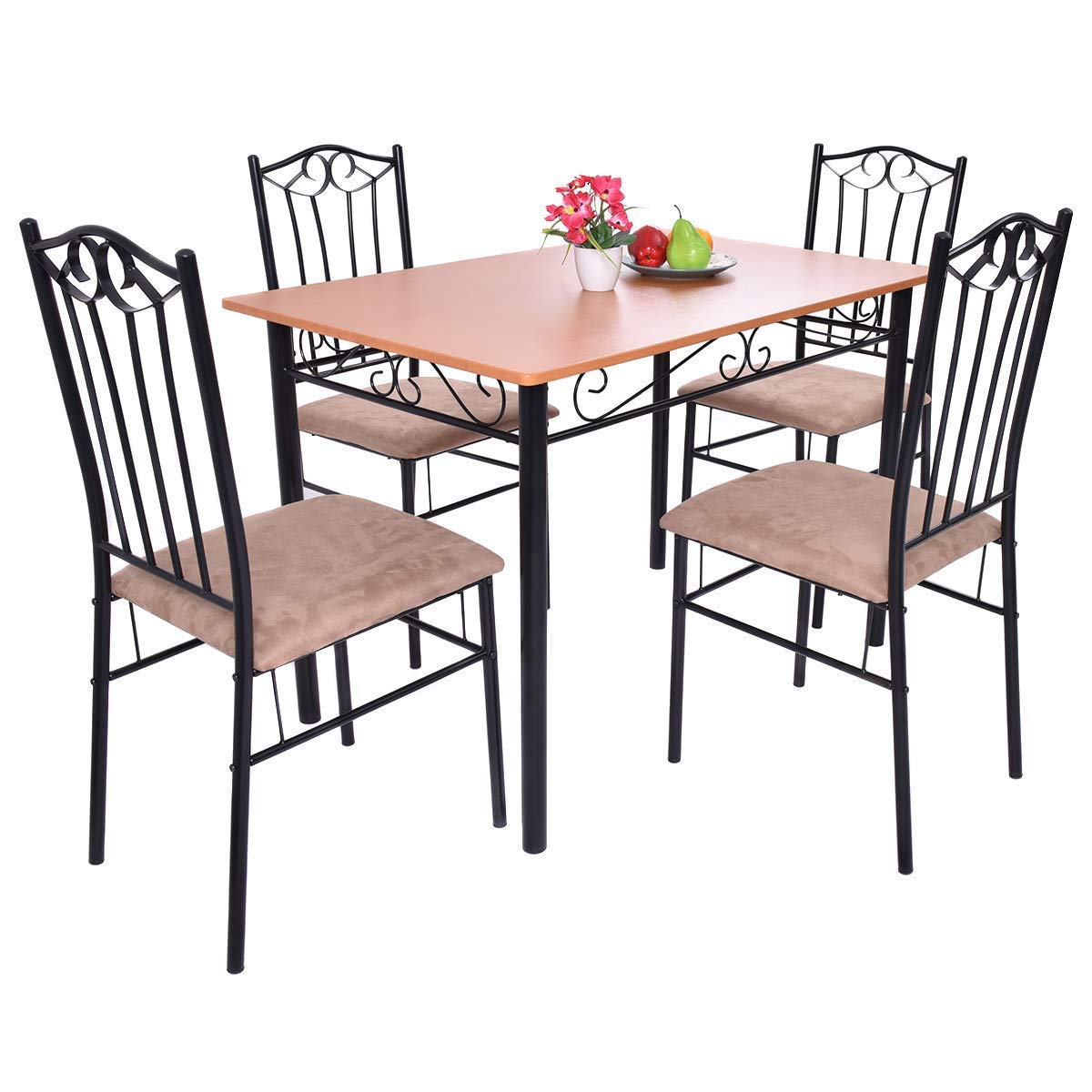 Vintage 5-Piece Dining Table Set with Wood Top & Steel Frame - Comfortable Padded Seats for Kitchen, Dining Room & Restaurant - Perfect for Family Meals, Dinner Parties & Small Cafe Settings