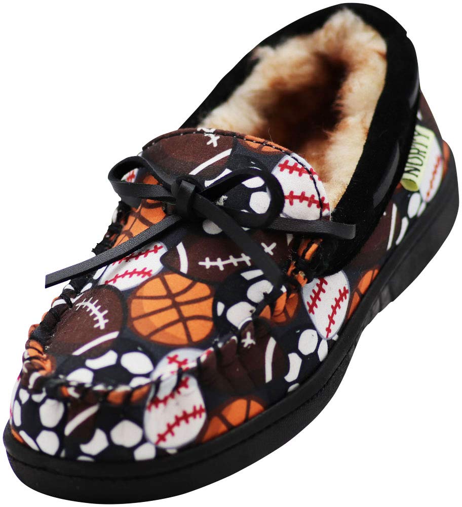 NORTY Toddler Little Kid Big Kid Fabric & Suede Trim Moccasin Slippers - Runs Small (Size Down 2 Sizes) | Cozy Indoor House Shoes for Boys & Girls | Perfect for Playtime, Preschool & Home Comfort
