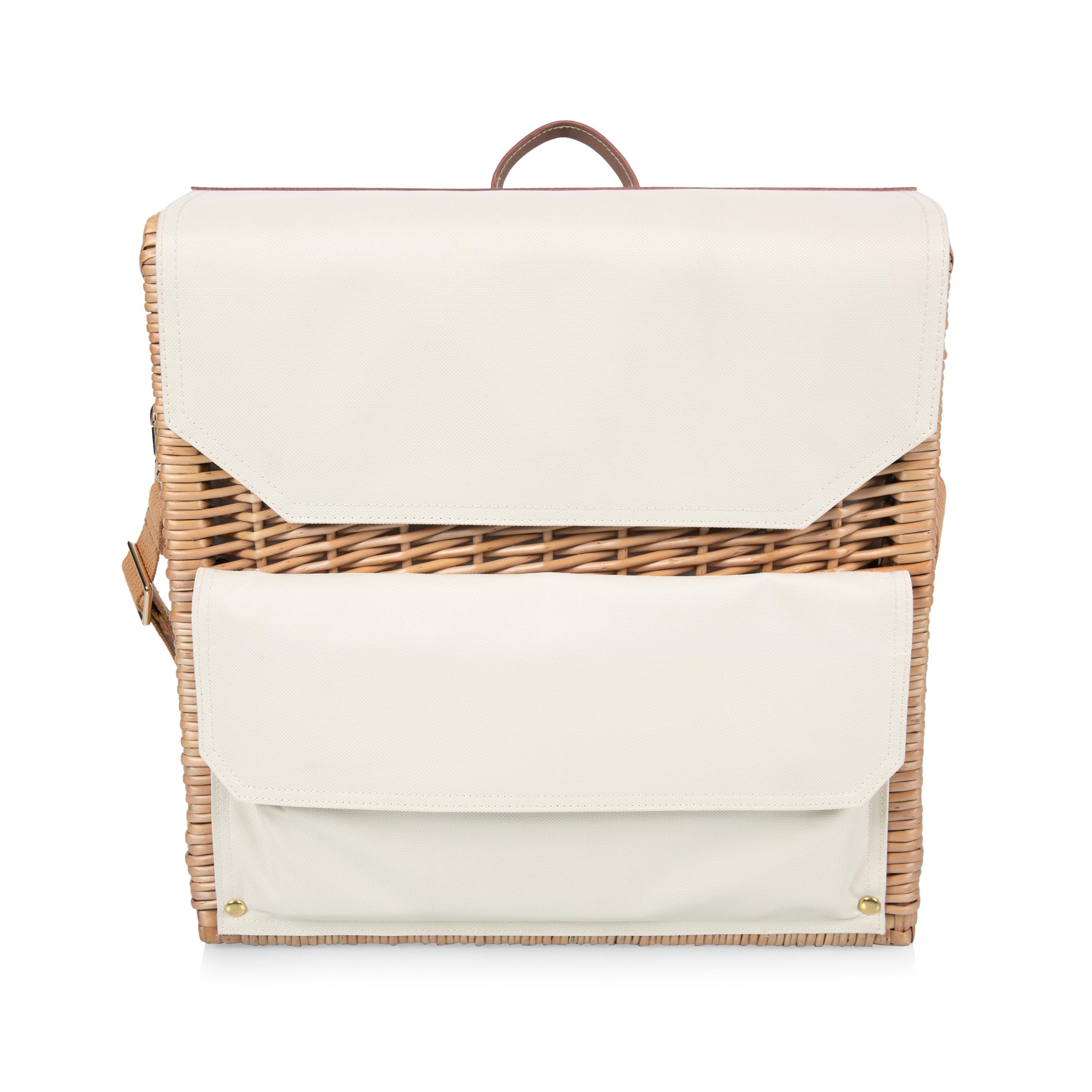 PICNIC TIME Corsica Grande Wine & Cheese Basket Backpack - Insulated Wine Tote Bag with Cheese Board - Perfect Gift for Wine Lovers (Beige Canvas) - Ideal for Picnics, Outdoor Gatherings & Wine Tasting Events