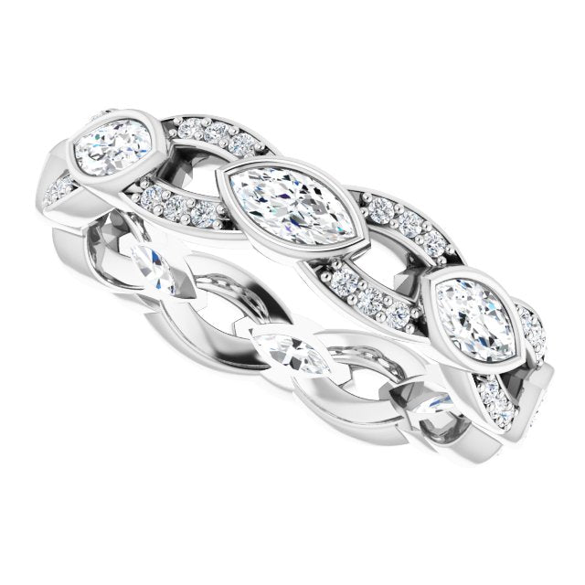 1.36 Carat Marquise & Round Diamond Eternity Band - Elegant Wedding Ring for Women, Anniversary Gift, Bridal Jewelry for Special Occasions