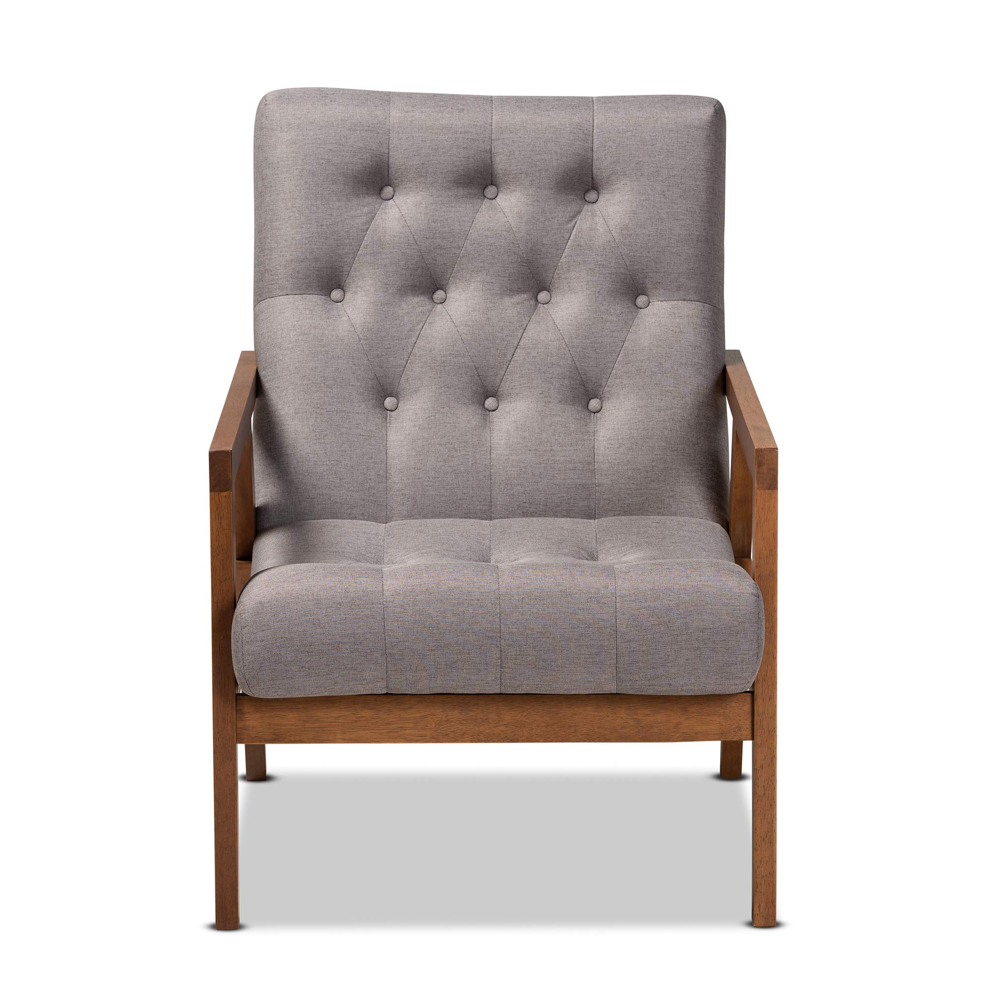 Baxton Studio Modern Accent Chairs - Grey and Brown Upholstered Lounge Chair for Living Room, Bedroom, or Office - Comfortable Mid-Century Style Seating with Wooden Legs