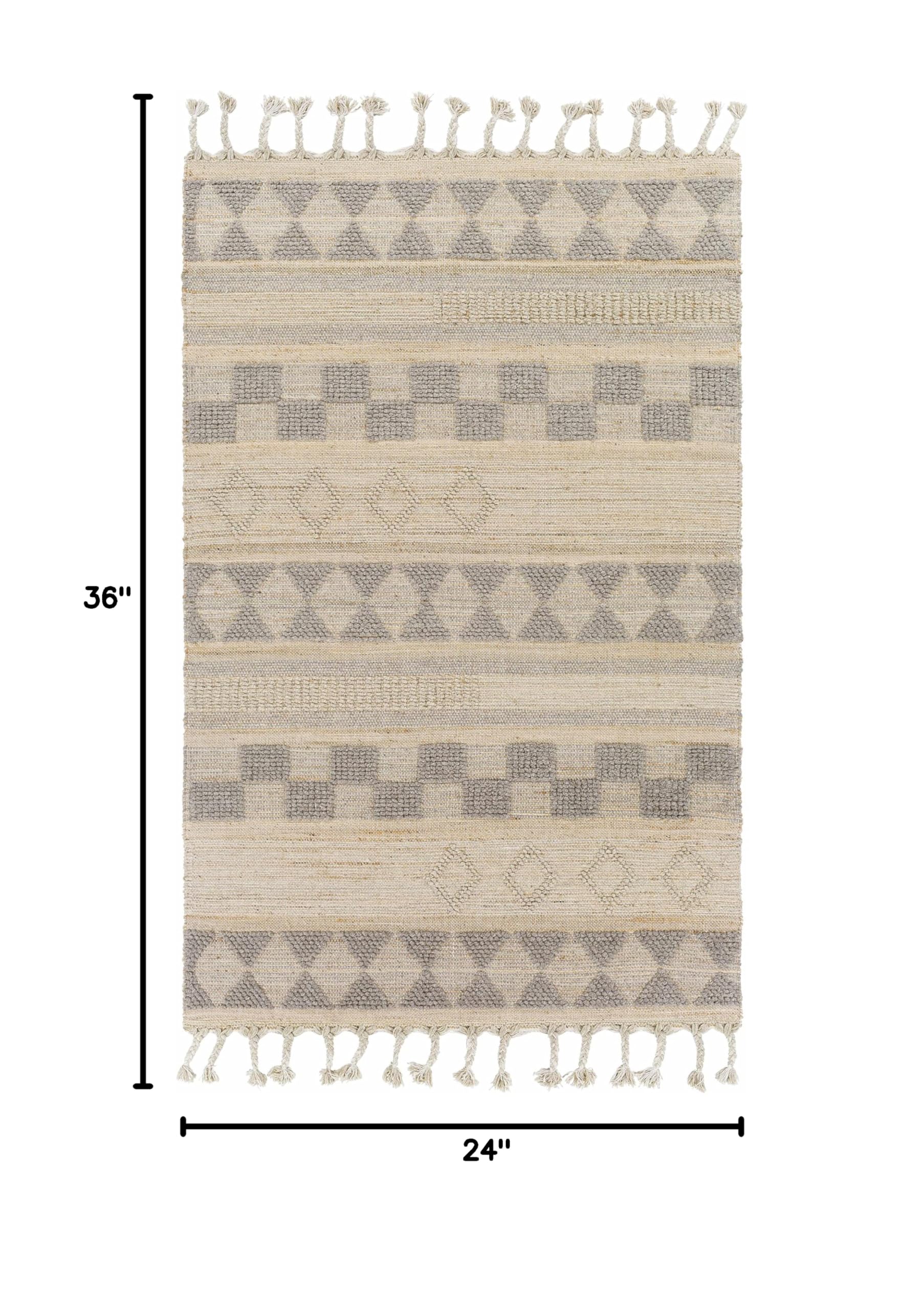 Bohemian Transitional Jute Area Rug for Living Room & Bedroom - 2' x 3' Tan & Gray - Hauteloom Ardee - Perfect for Boho Decor, Cozy Spaces & Neutral Home Styling