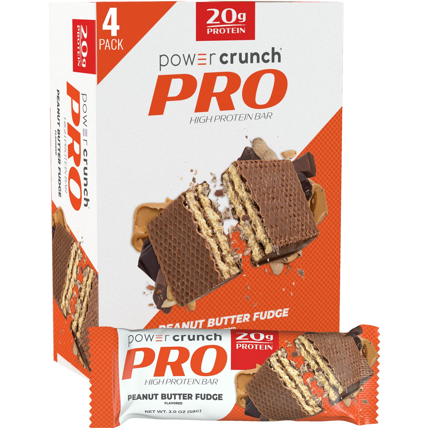 Power Crunch PRO Protein Wafer Bars - High Protein Snacks (12g Protein) with Peanut Butter Fudge Flavor, 2oz (4 Count) - Perfect for Post-Workout Recovery, Keto Diet & On-The-Go Energy Boost